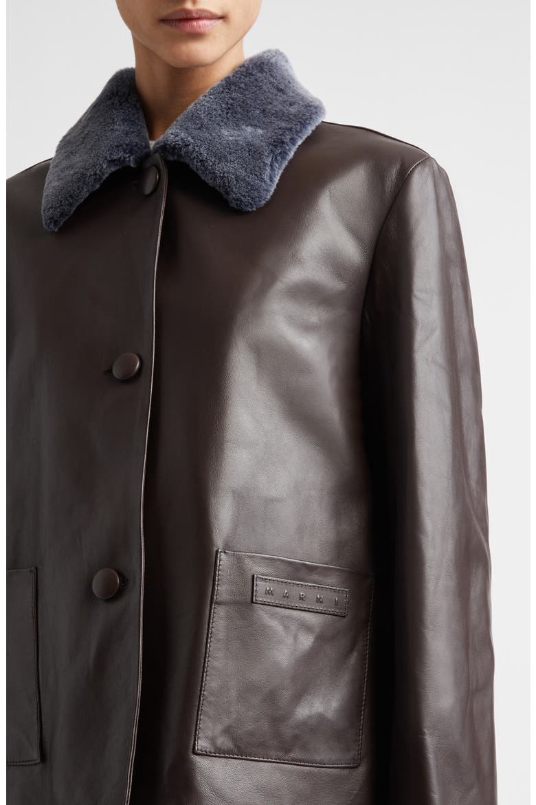 Leather Jacket with Genuine Shearling Collar, Alternate, color, CHOCOLATE