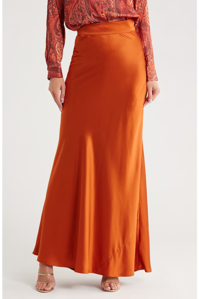 Ryker Bias Cut Silk Maxi Skirt, Main, color, SIENNA