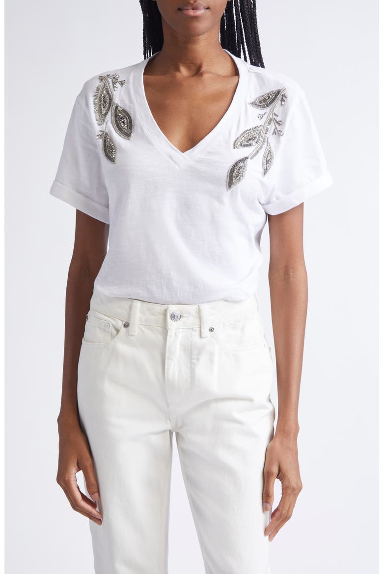 Bree Beaded Cotton T-Shirt, Main, color, WHITE