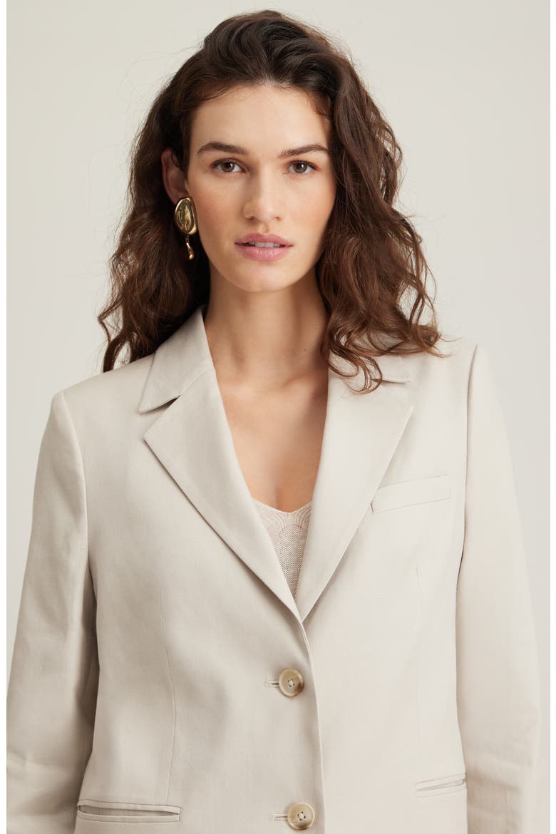 Linen Blend Boyfriend Blazer, Alternate, color, BEIGE SCROLL