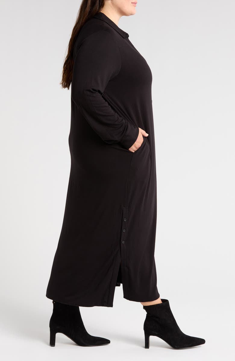 Universal Standard Sally Long Sleeve Liquid Jersey Shirtdress, Alternate, color, Black