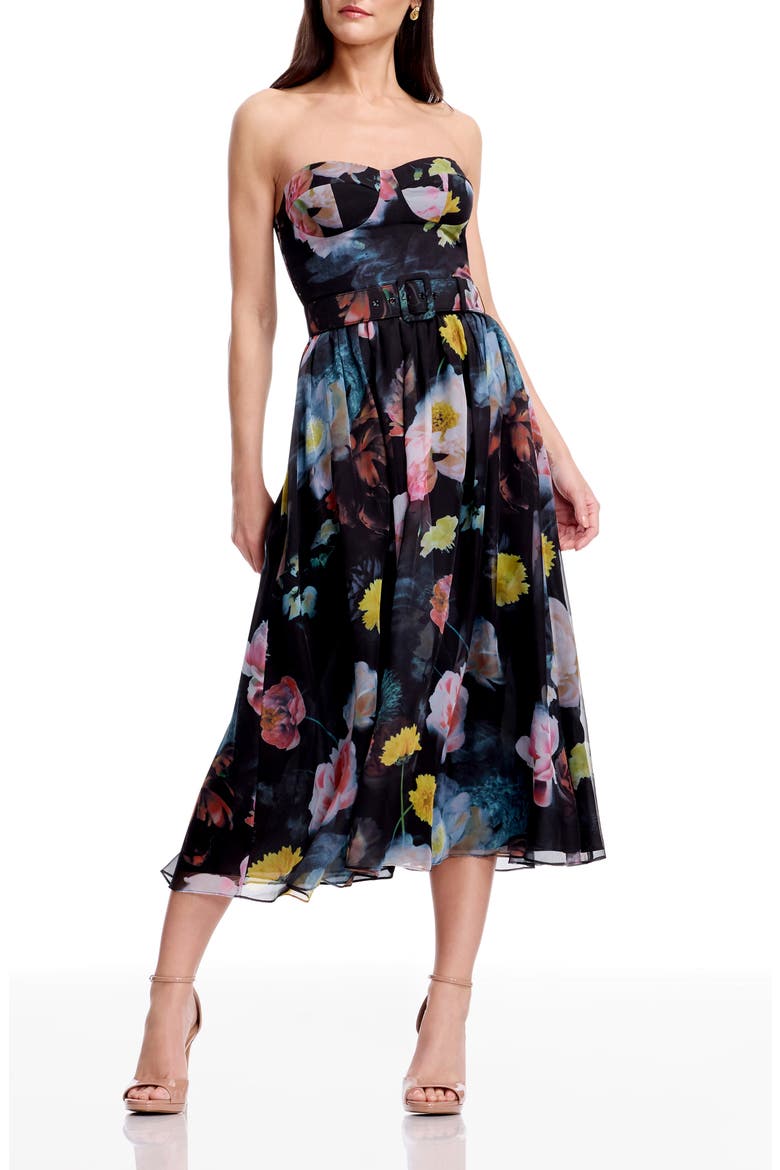 Jenny Floral Strapless Cocktail Dress, Main, color, BLACK MULTI