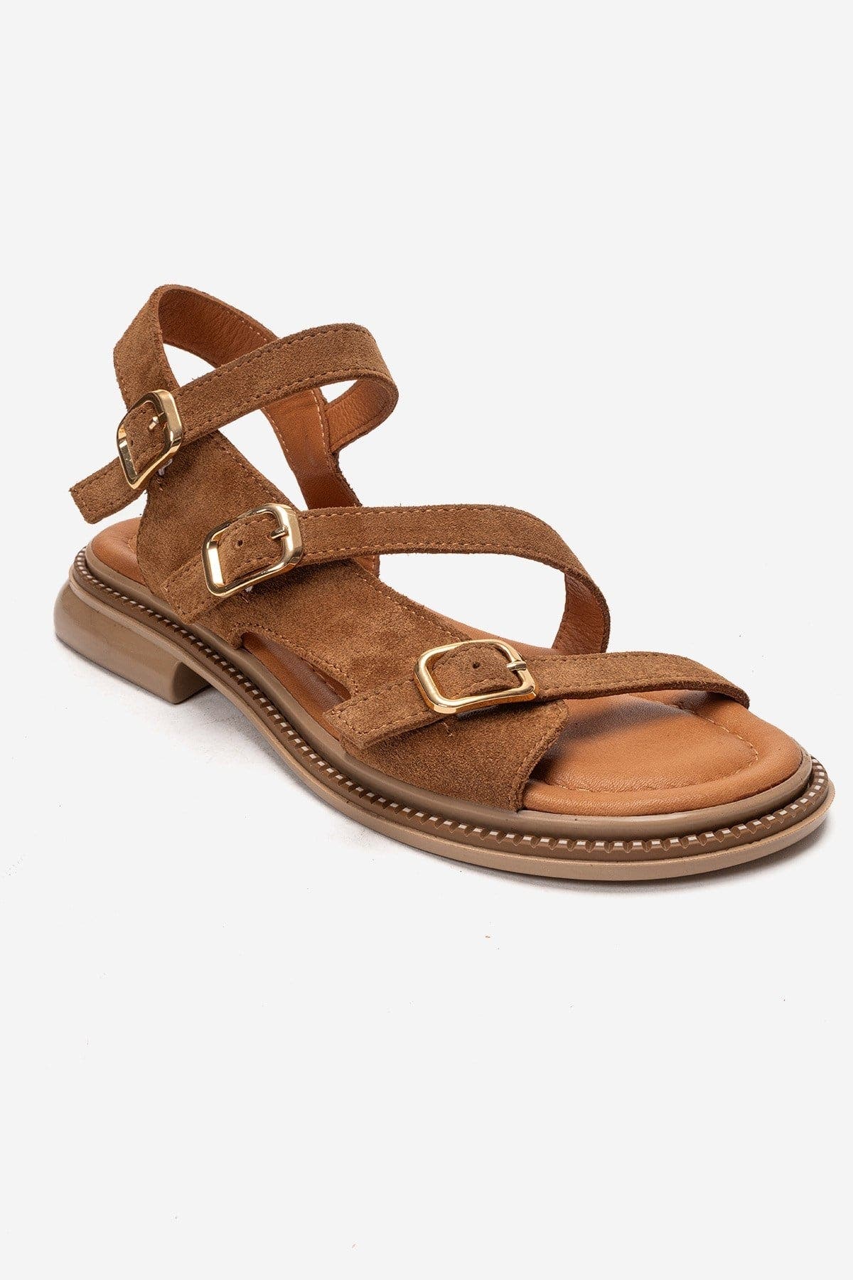 Morez Leather Sandal, Alternate, color, Cognac Suede