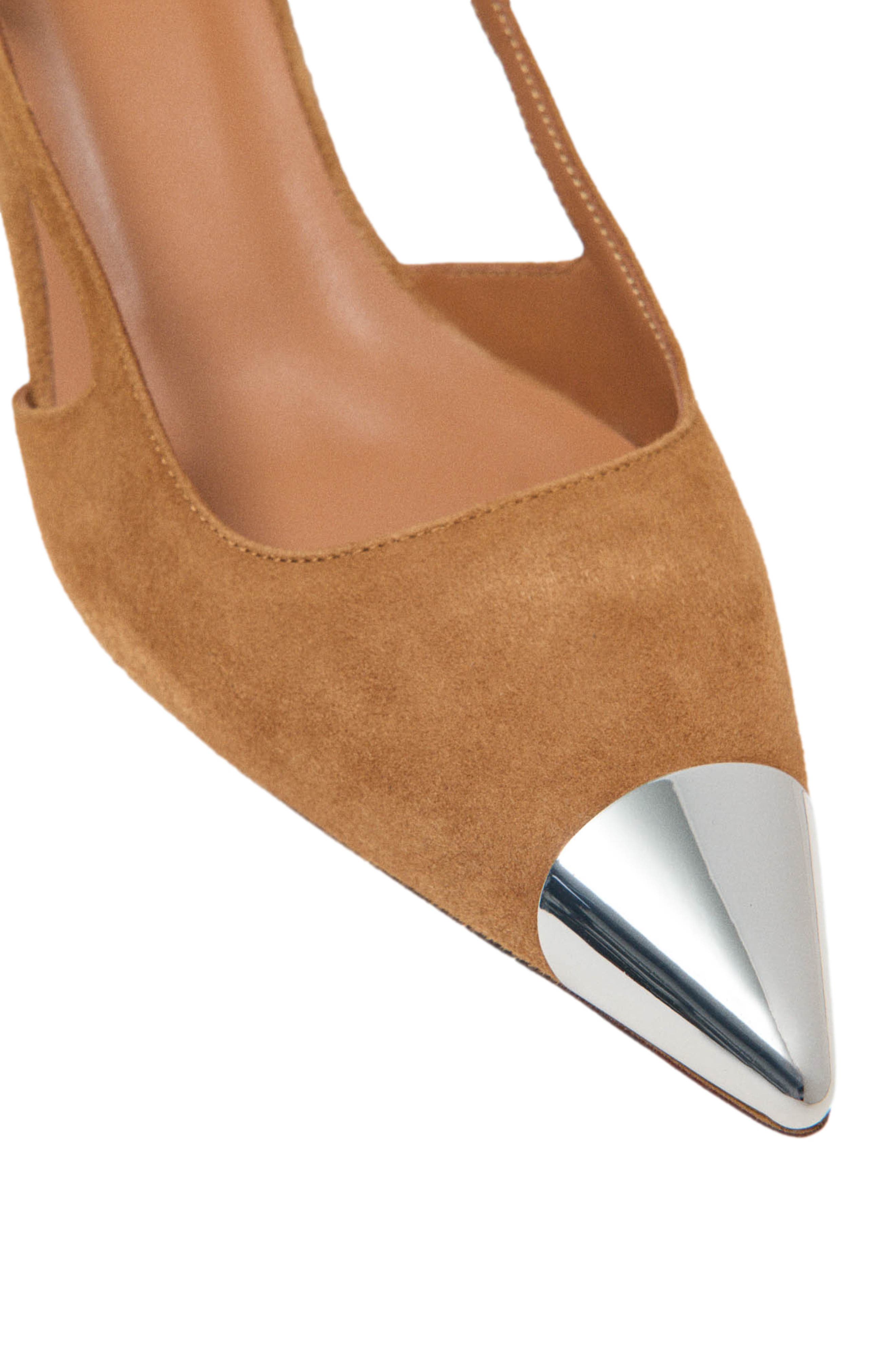 maje Metallic-toe suede pumps, Alternate, color, Camel