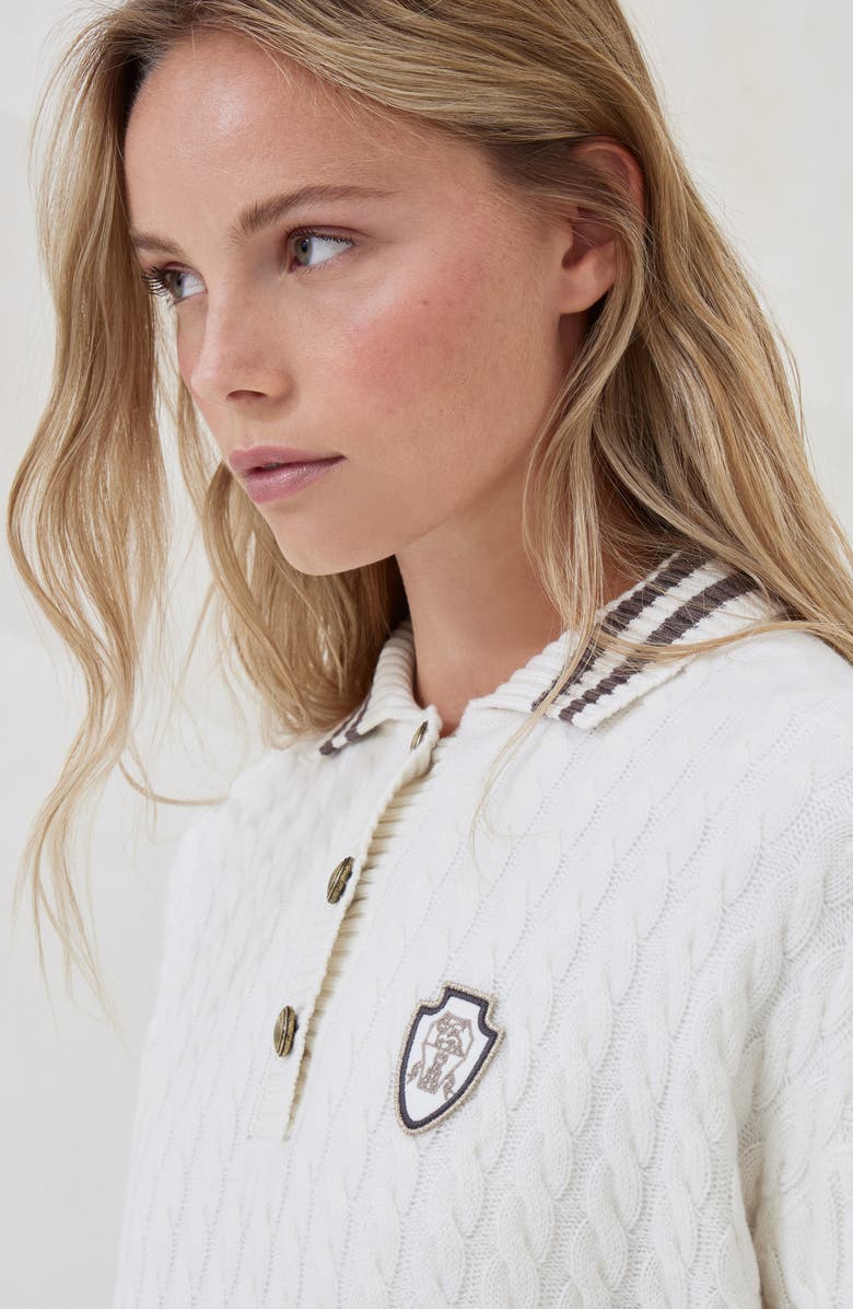 Brunello Cucinelli Cashmere knit polo shirt with logo, Alternate, color, Panama