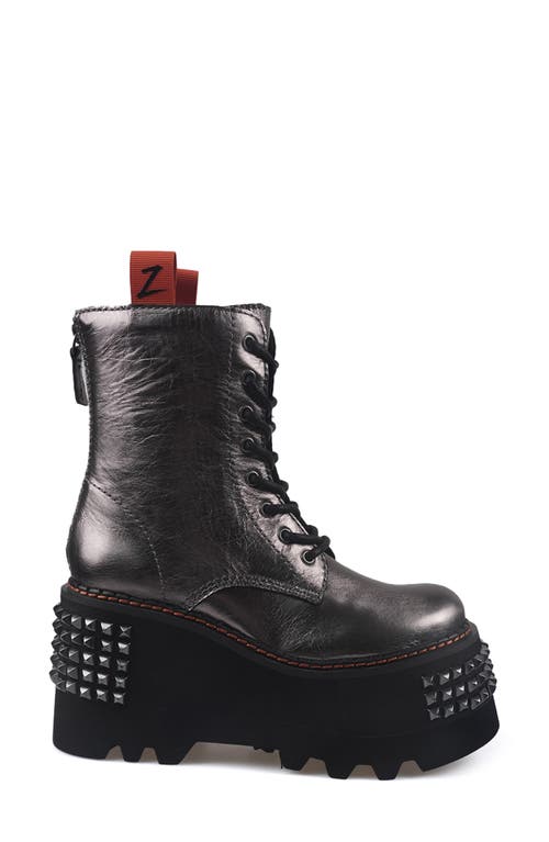 Zigi Leysa Studded Platform Combat Boot In Metallic Silver