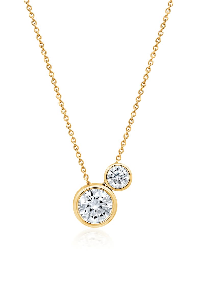 Brilliant 2-Stone Pendant Necklace, Main, color, 18KYG/ CLEAR STONE