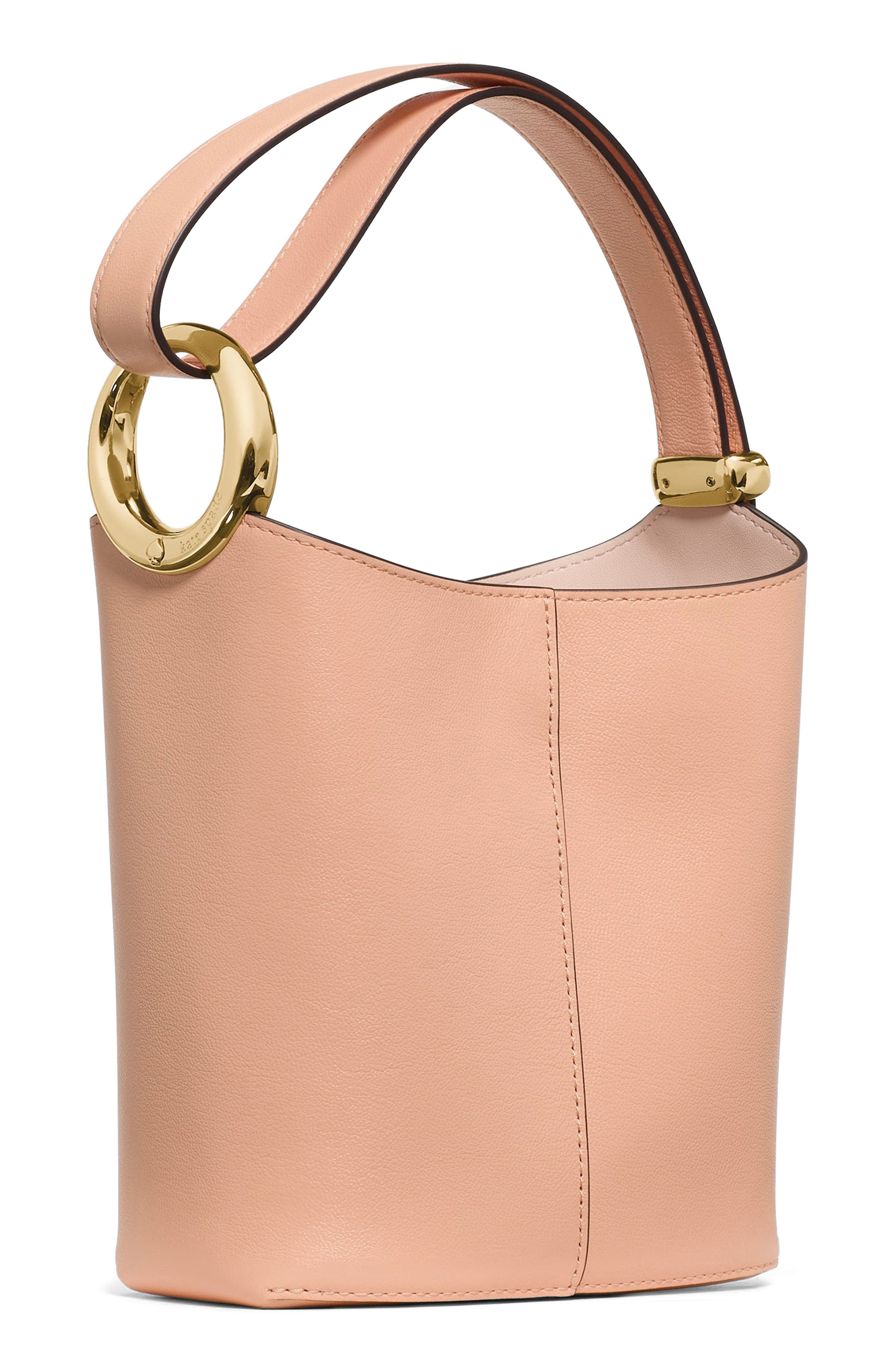 mini halo fine grain leather bucket bag, Alternate, color, LIGHT CANTALOUPE