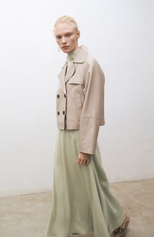 Mango Crop Leather Trench Coat In Ice Grey