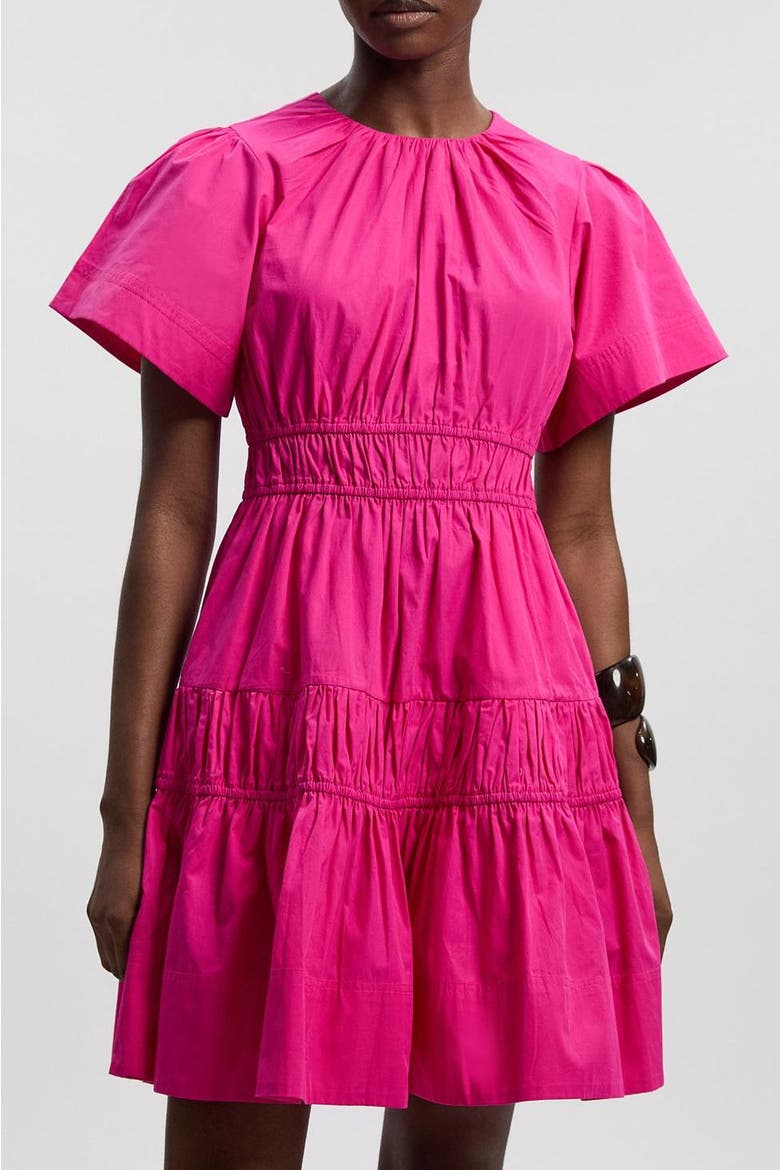 Shirred Tiered Mini Dress, Alternate, color, Hot Pink