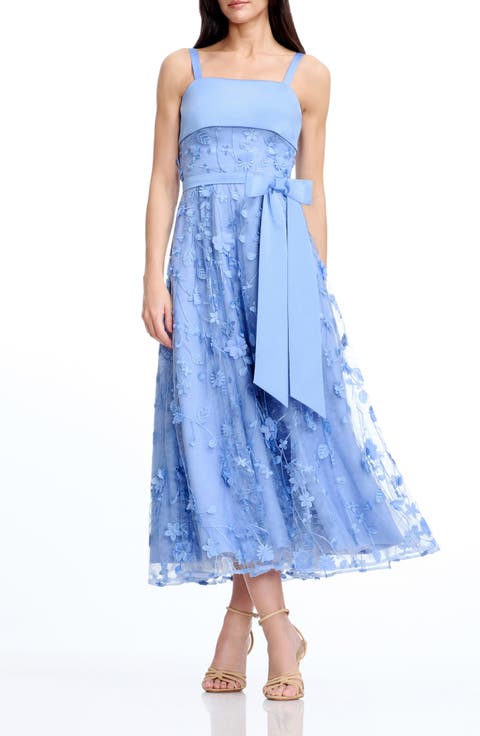 Leona Embroidered Tulle Midi Dress