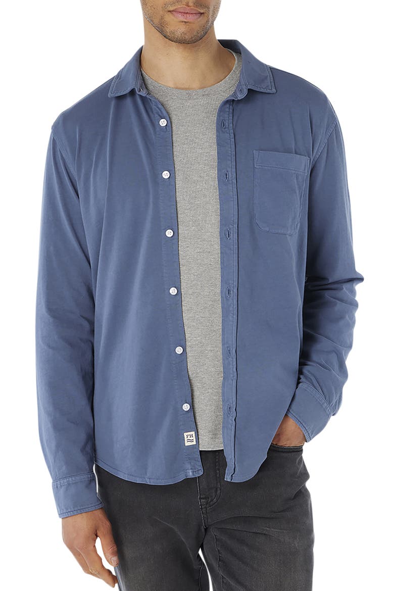 Saltaire Organic Cotton Knit Button-Up Shirt, Main, color, NAVY