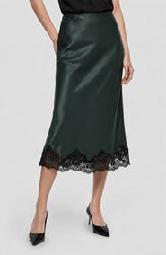 Love By Design Marisa Bias Cut Lace Trim Satin Skirt