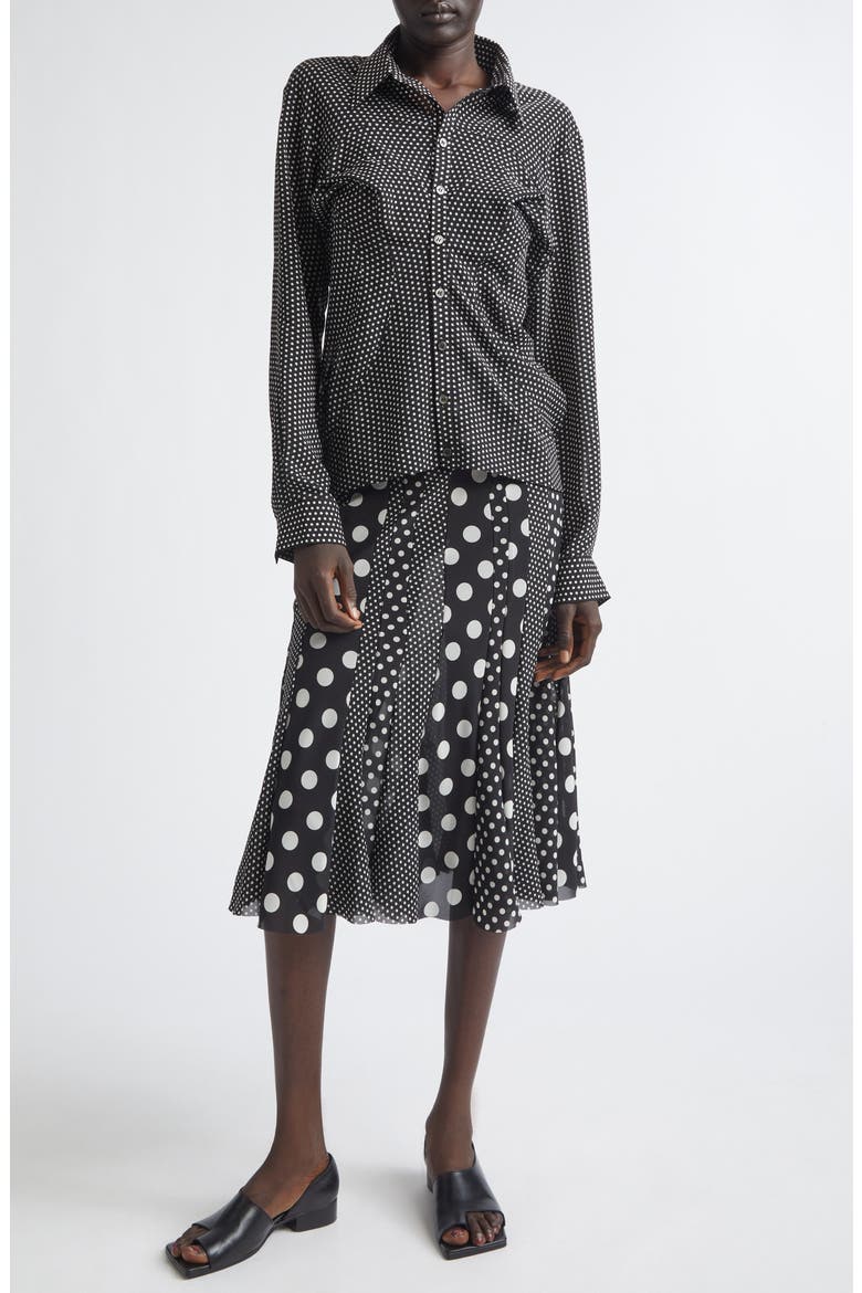 Polka Dot Georgette Button-Up Shirt, Alternate, color, BLACK/ WHITE