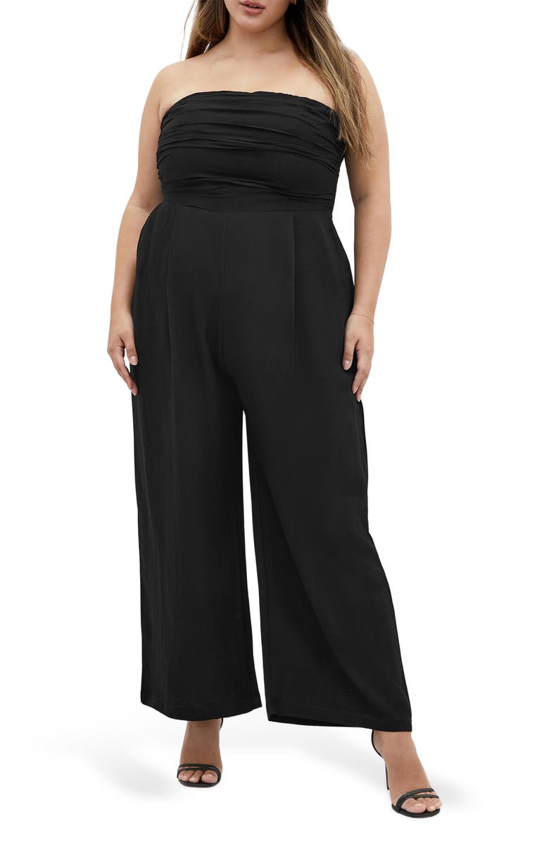 City Chic Jessa Strapless Jumpsuit, Main, color, Black