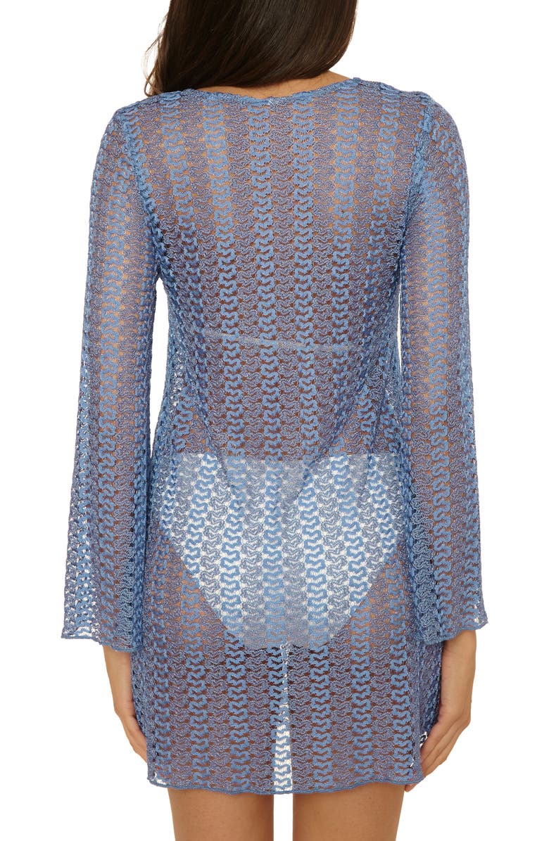 Becca Metallic Long Sleeve Sheer Cover-Up Dress, Alternate, color, Coastal