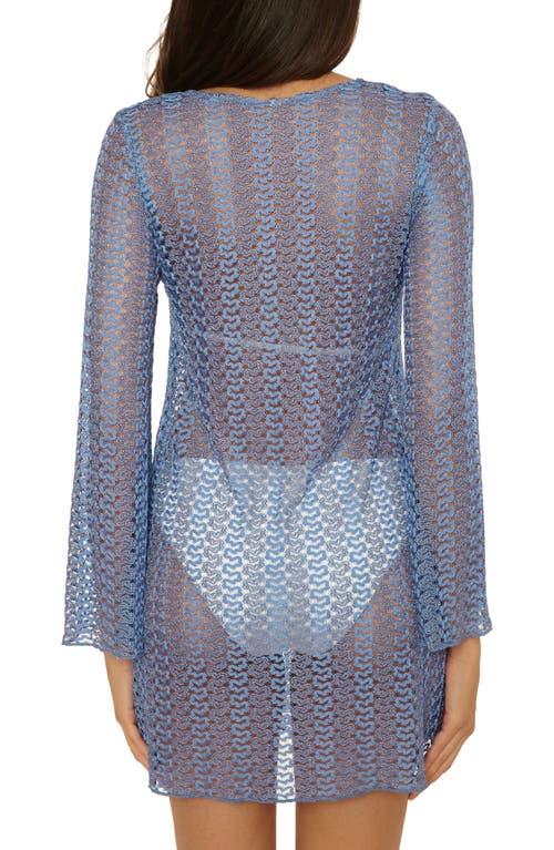 Becca Metallic Long Sleeve Sheer Cover-up Dress In Blue