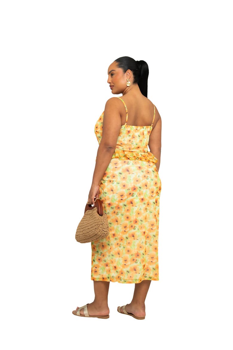 Floral Print Peplum Midi Dress, Alternate, color, Yellow