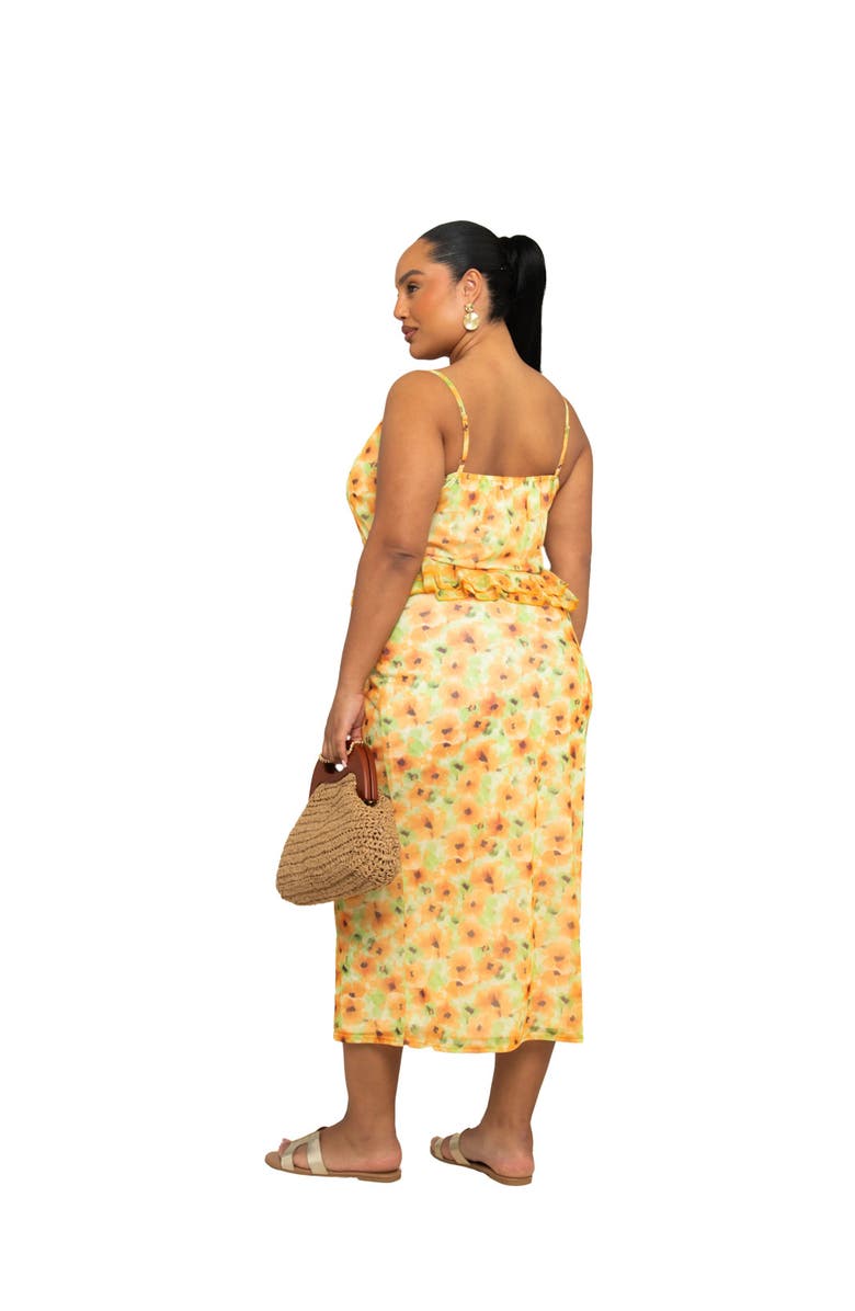 FASHION-SZN CURVE Floral Print Peplum Midi Dress, Alternate, color, Yellow