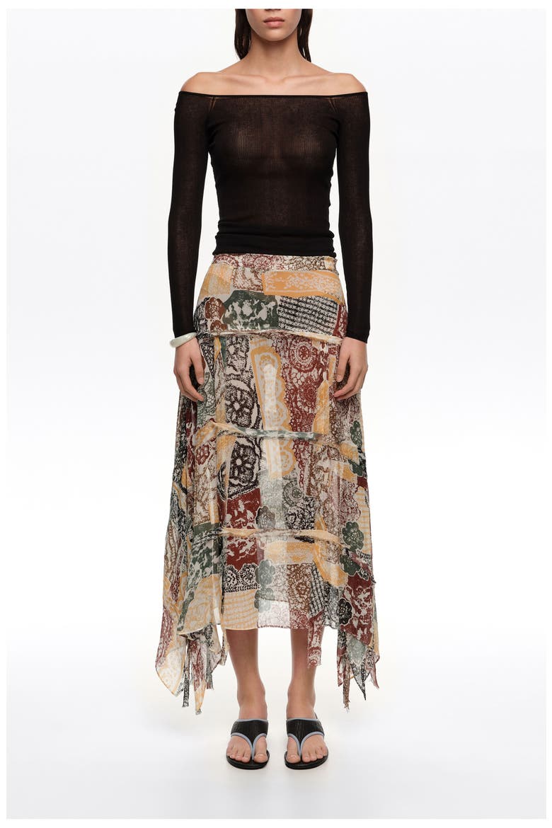 Lace Fluid Irregular Fringed Skirt, Main, color, LACE PRINT IVORY