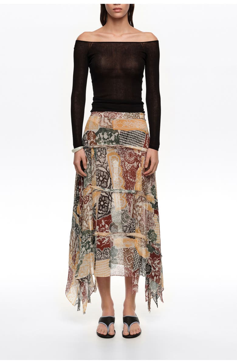 Bimba y Lola Lace Fluid Irregular Fringed Skirt, Main, color, Lace Print Ivory