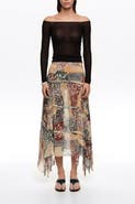 Bimba y Lola Lace Fluid Irregular Fringed Skirt