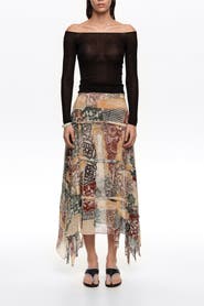 Bimba y Lola Lace Fluid Irregular Fringed Skirt