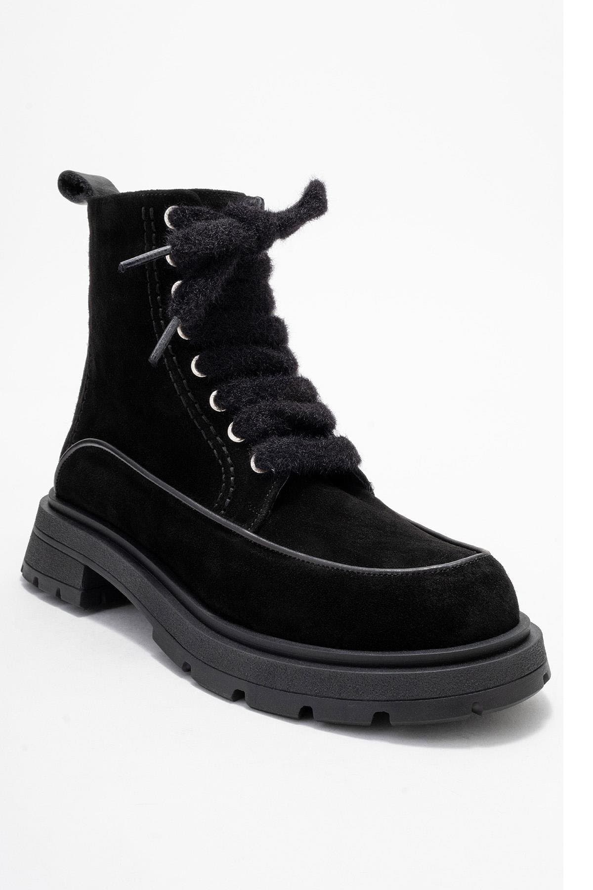 Mina Leather Combat Boot, Main, color, Black Suede Leather