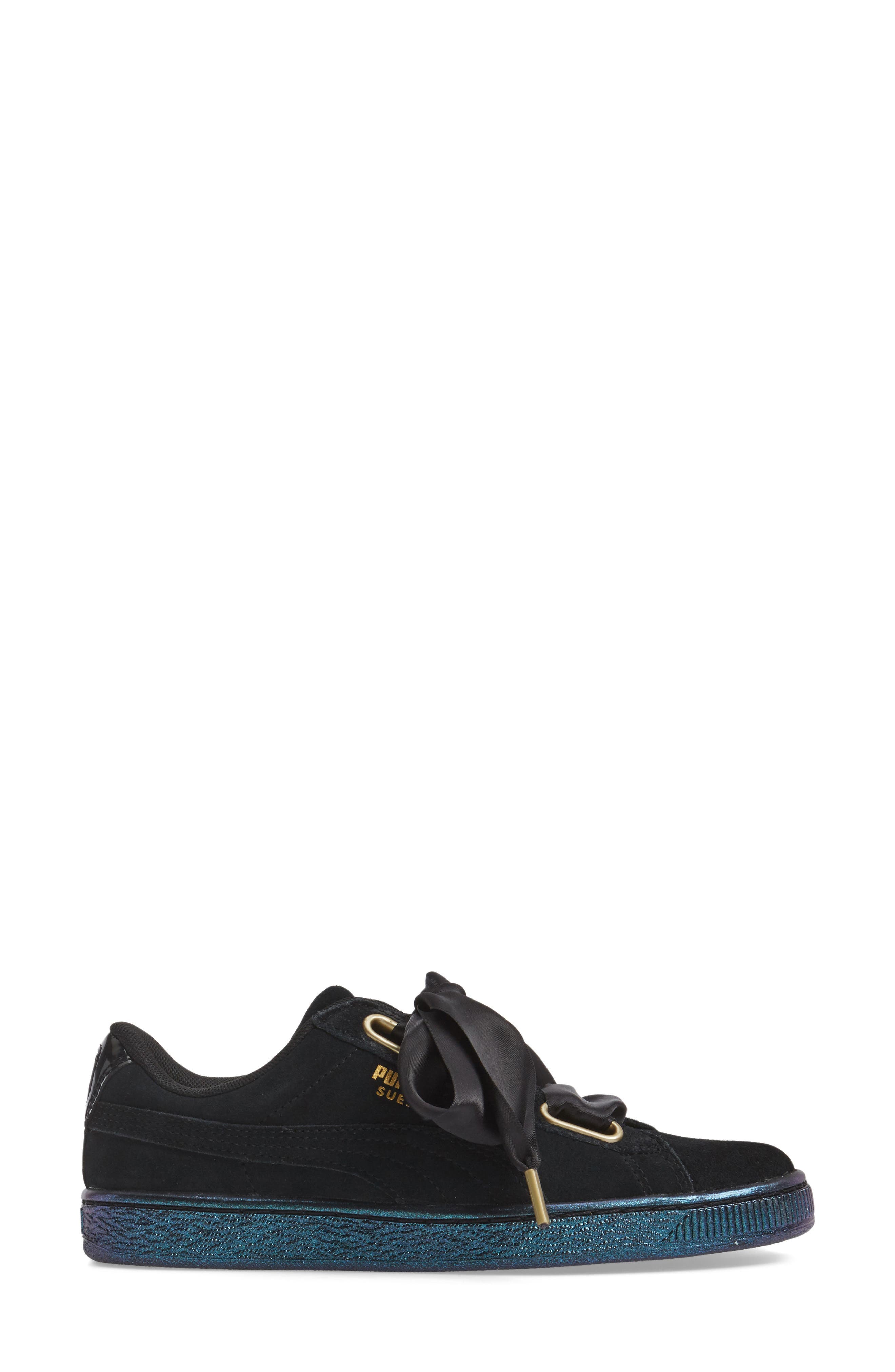 Suede - Heart Sneaker, Alternate, color, BLACK/ BLACK