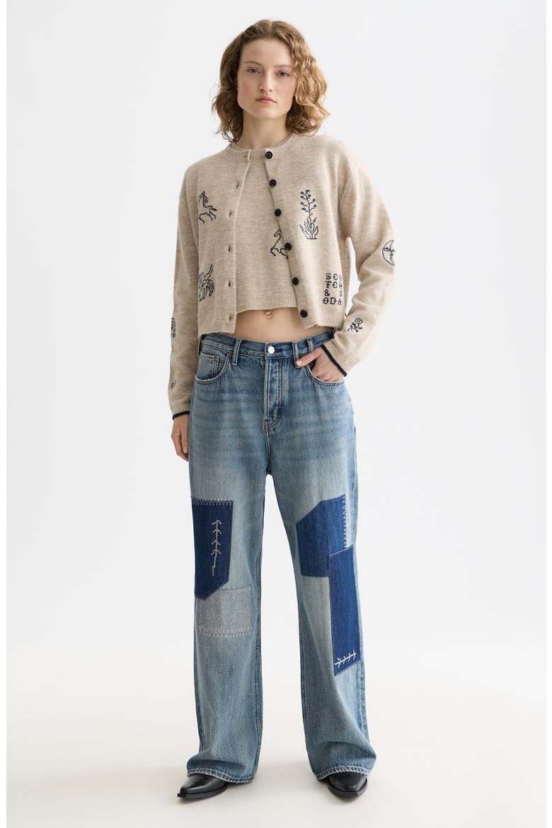 Embroidered Crewneck Cardigan, Alternate, color, OATMEAL MELANGE