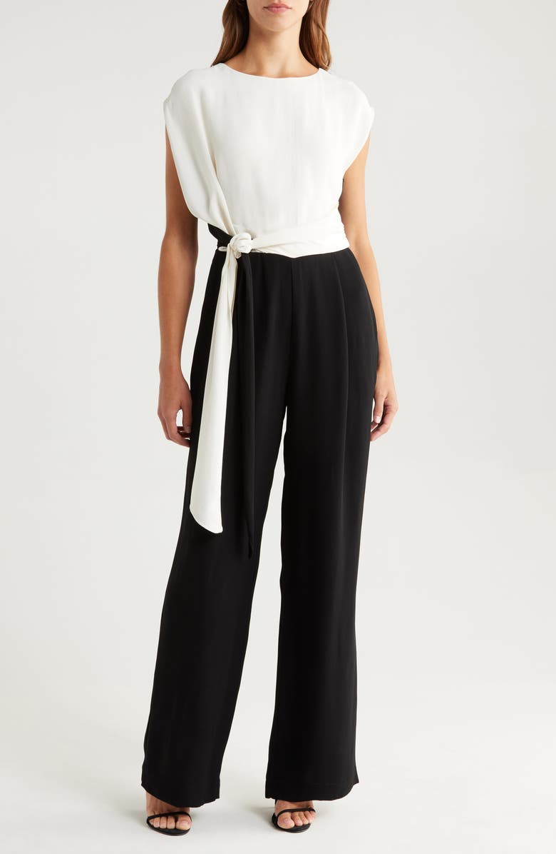 Reiss Alba Colorblock Wide Leg Jumpsuit, Main, color, Black/ Cream