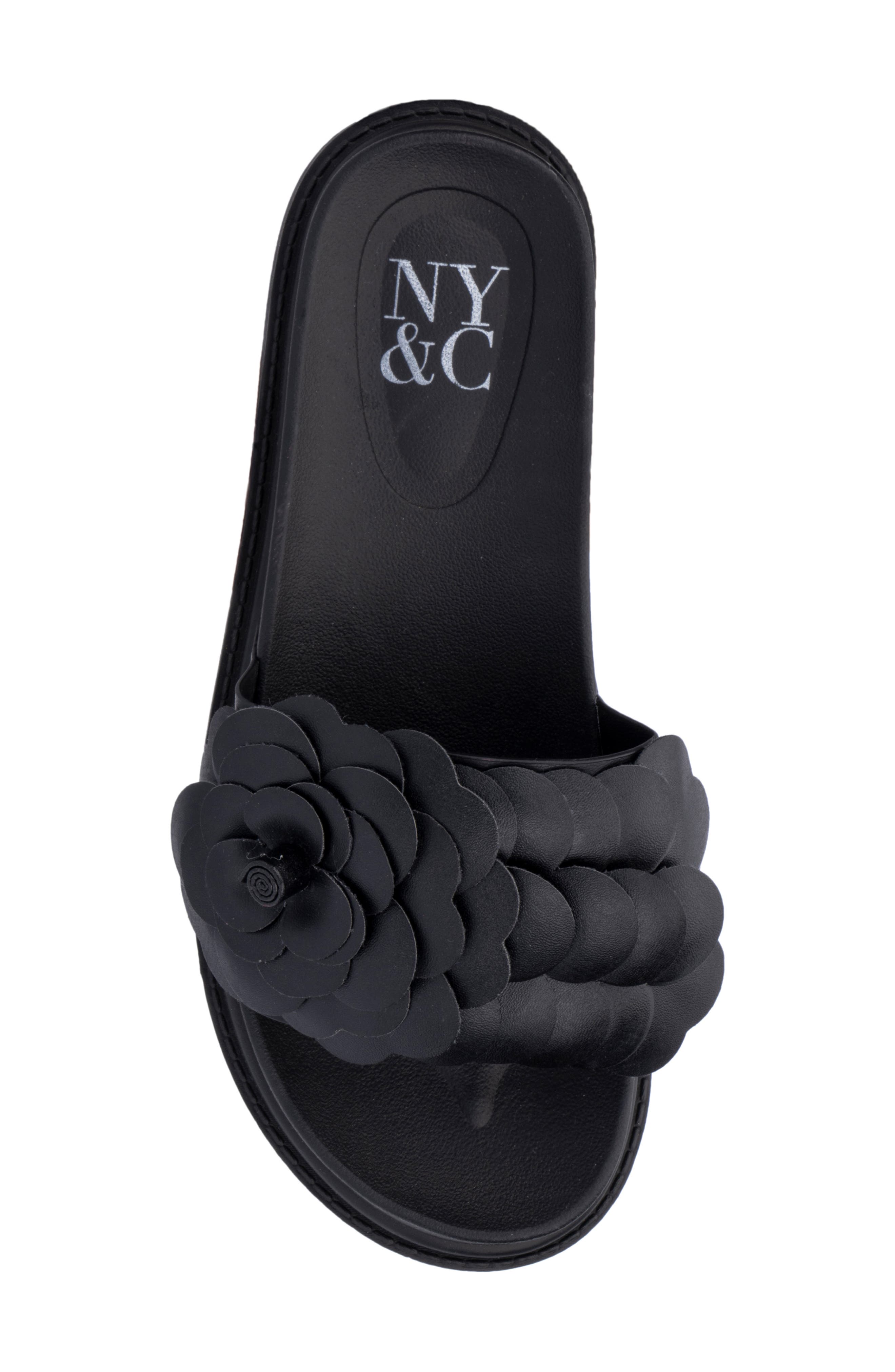 NEW YORK AND COMPANY Camilia Flower Strap Platform Slide Sandal, Alternate, color, Black