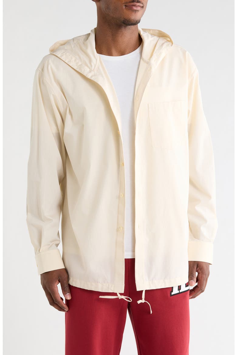 Hoodie Cotton Poplin Button-Up Shirt, Main, color, VANILLA