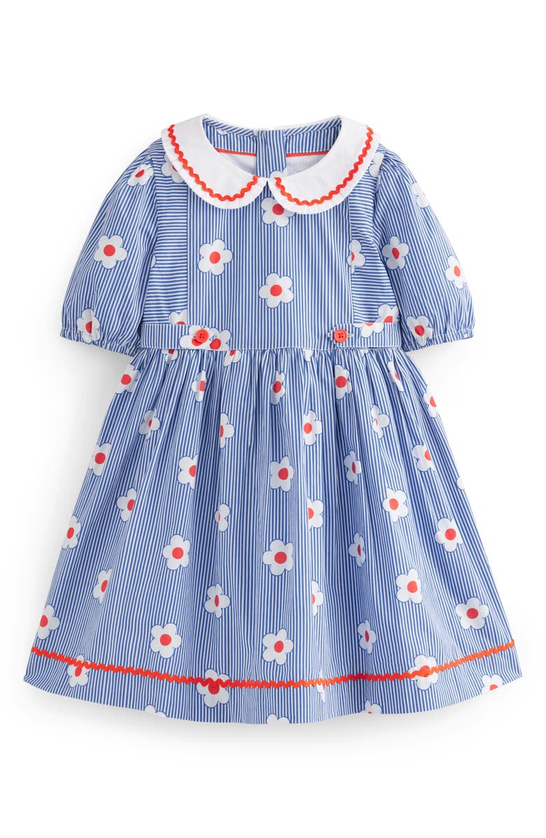 Mini Boden Kids' Floral Rickrack Trim Cotton Dress, Main, color, 