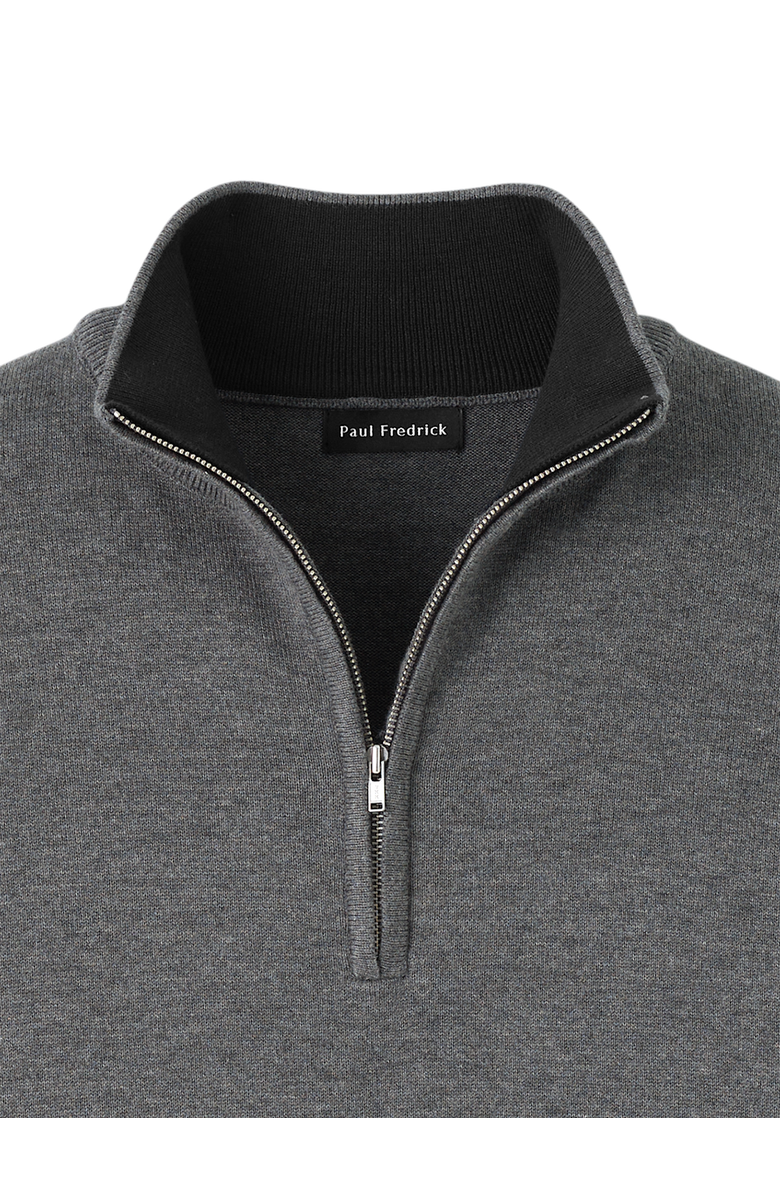Paul Fredrick Supima Cotton Quarter Zip Mock Neck Sweater, Alternate, color, Medium Grey