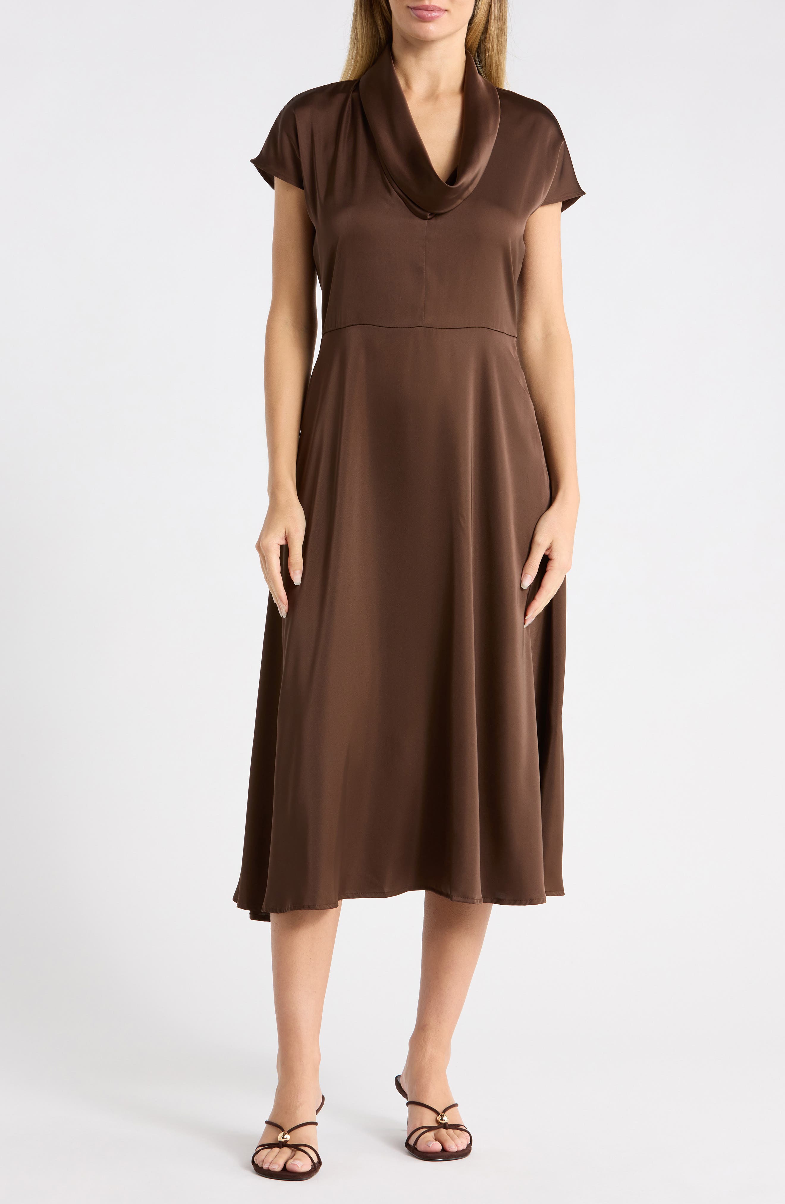 Cowl Neck Satin Midi Dress