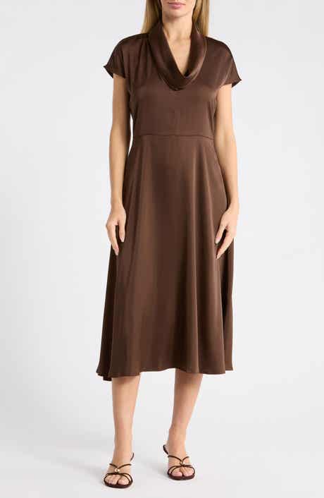 Cowl Neck Satin Midi Dress
