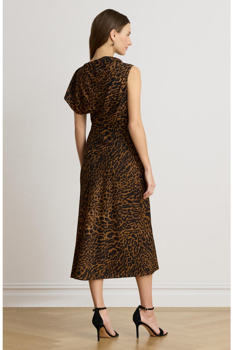Ocelot Print Crêpe de Chine Midi Dress, Alternate, color, BEIGE