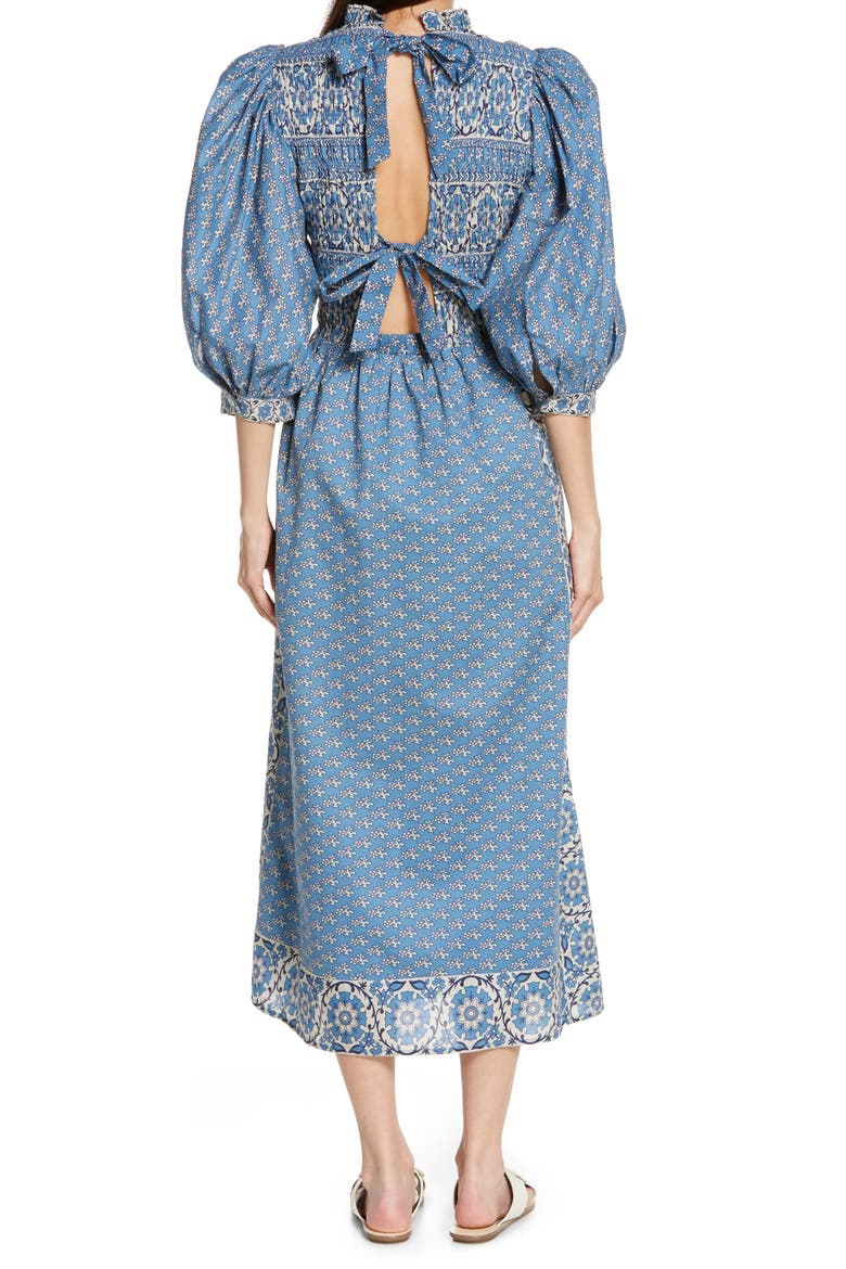 Fernanda Puff Sleeve Smocked Cotton Dress, Alternate, color, BLUE