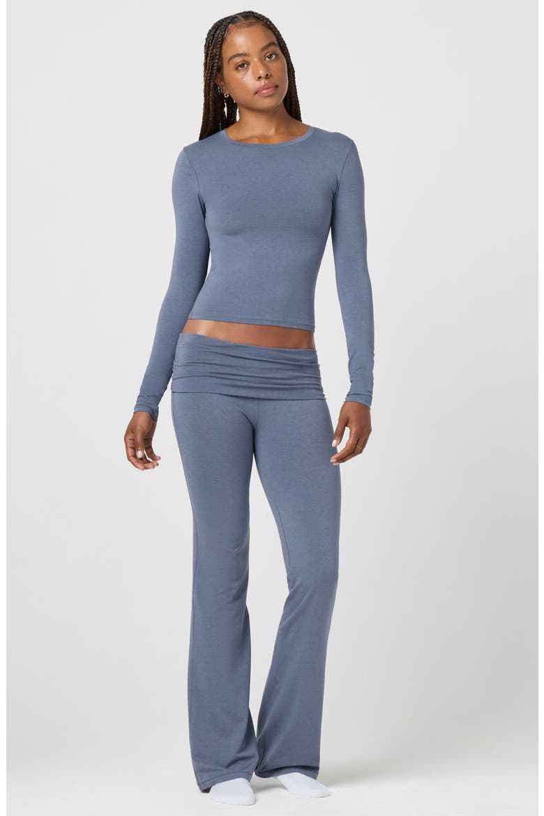 Softie Cotton Blend Fold Over Pants, Alternate, color, GRISAILLE