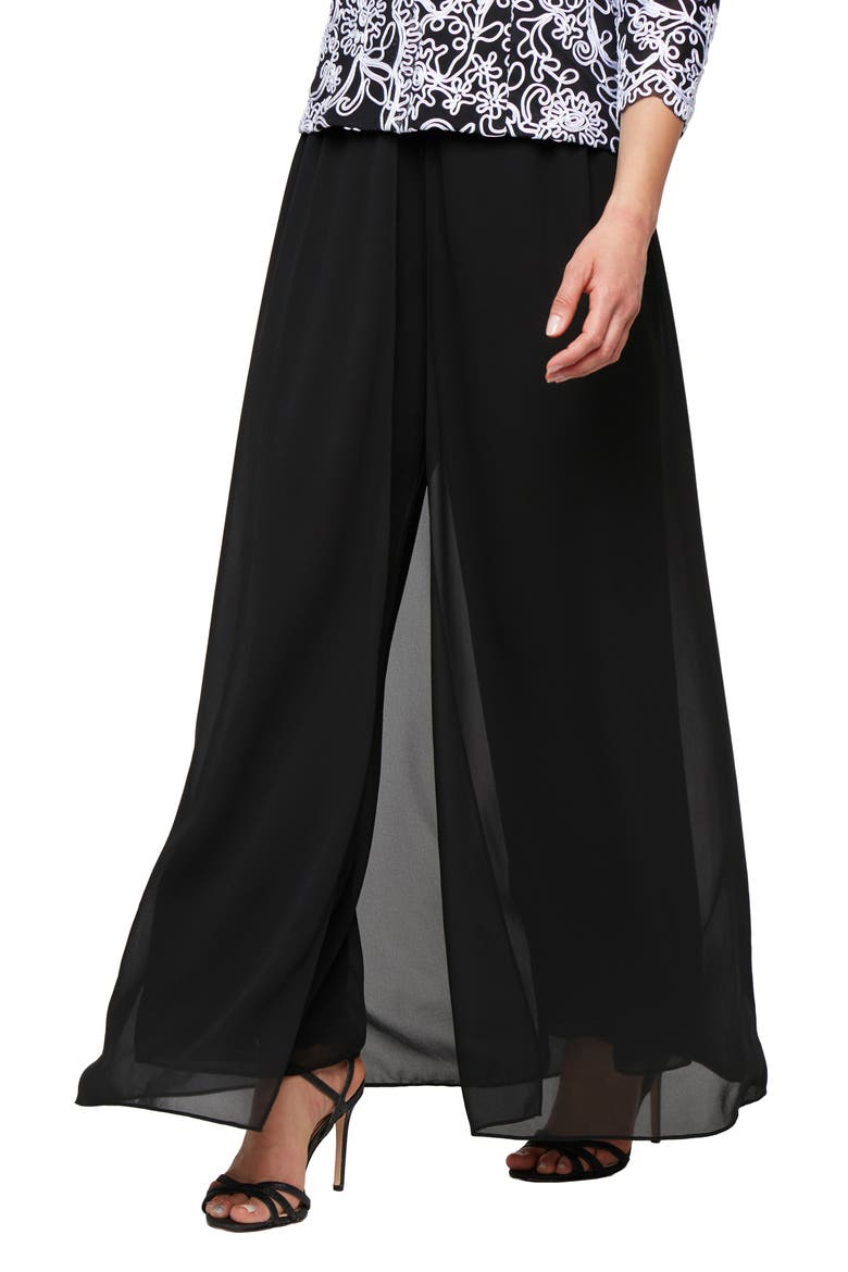 Wide Leg Pants with Mesh Skirt Overlay, Main, color, BLACK