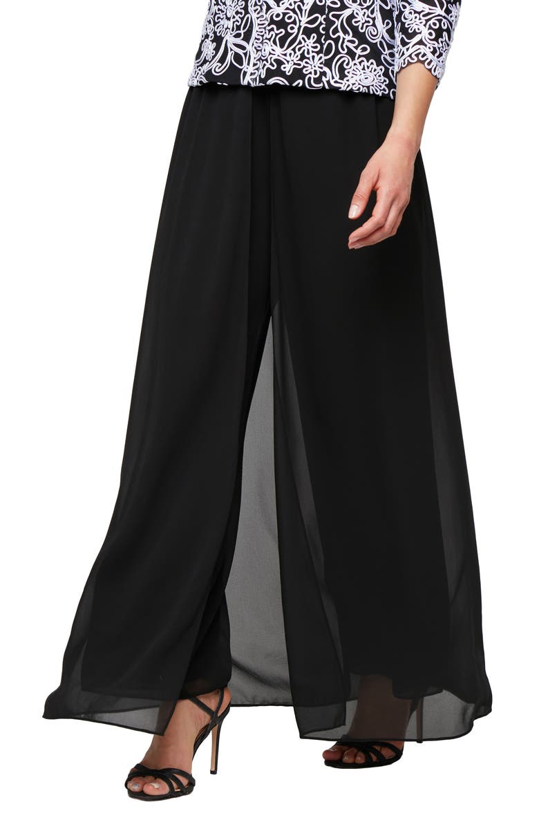 Alex Evenings Wide Leg Pants with Mesh Skirt Overlay, Main, color, 