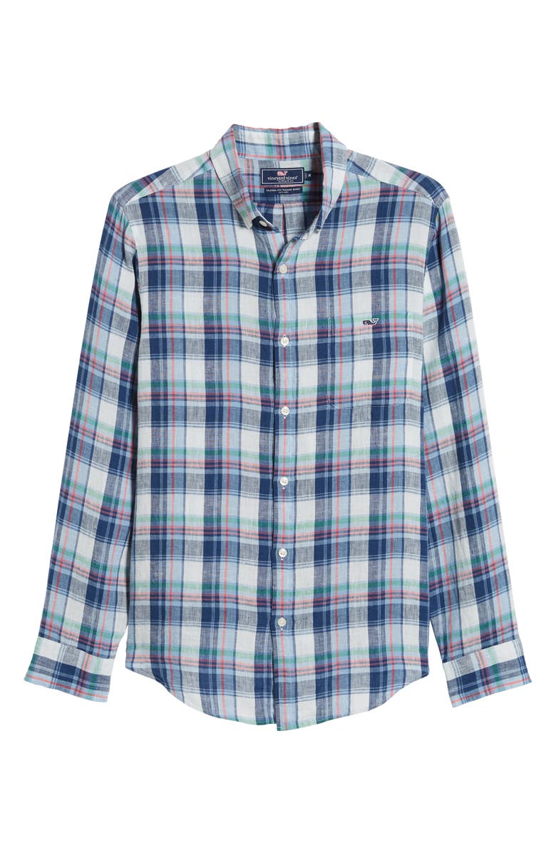 vineyard vines Tucker Classic Fit Plaid Linen Shirt, Alternate, color,