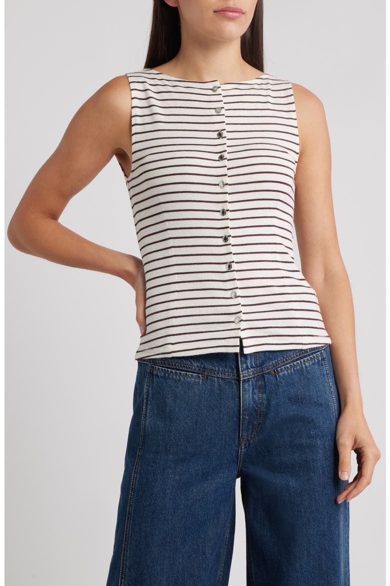 The Knit Stripe Boat Neck Tank, Main, color, BROWN STRIPE