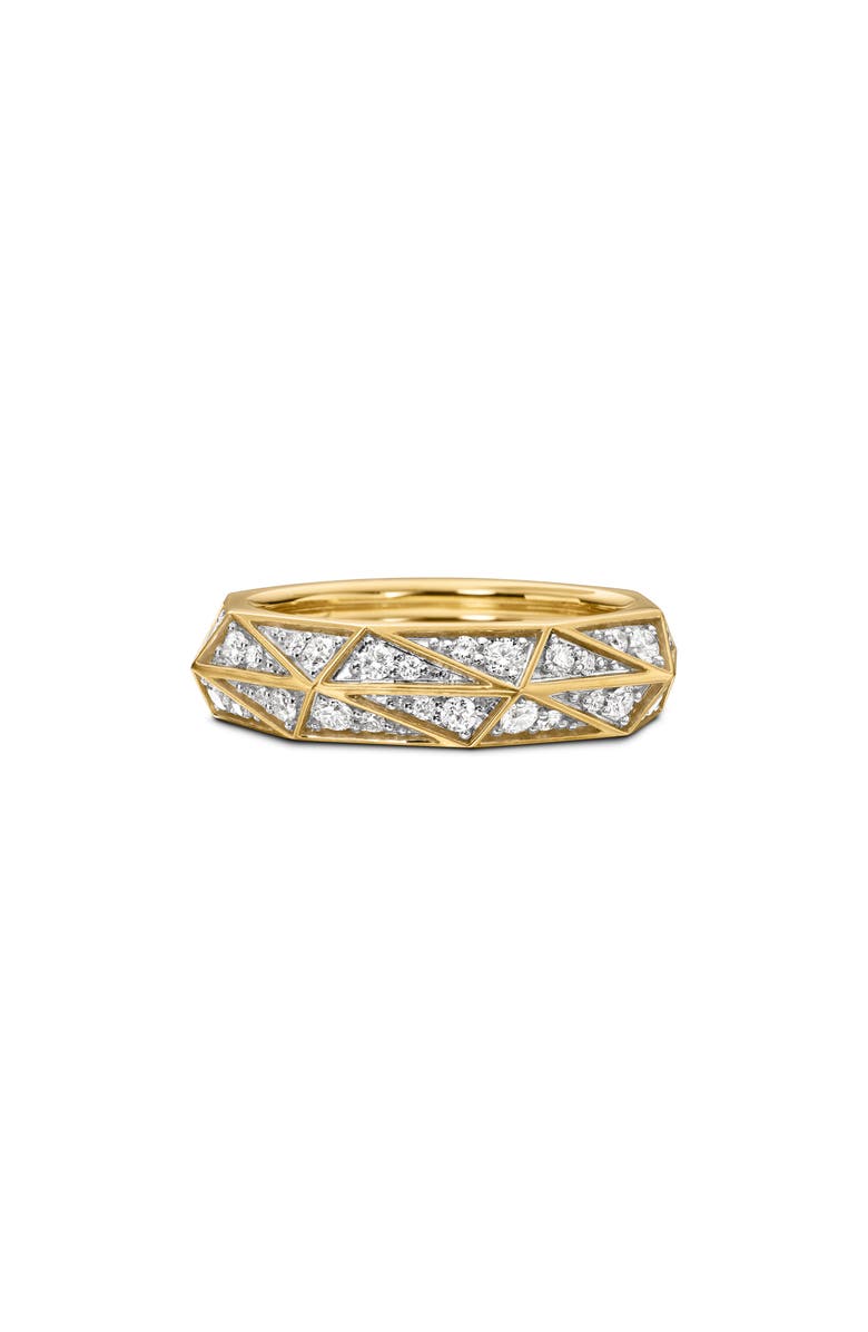 David Yurman Men's Torqued Faceted Band Ring in 18K Yellow Gold with Pavé Diamonds, Main, color,