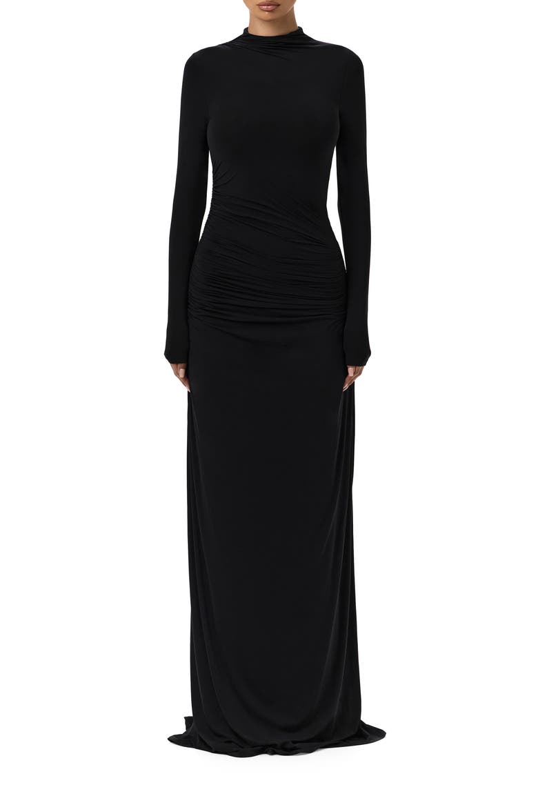 Funnel Neck Long Sleeve Dress, Main, color, BLACK