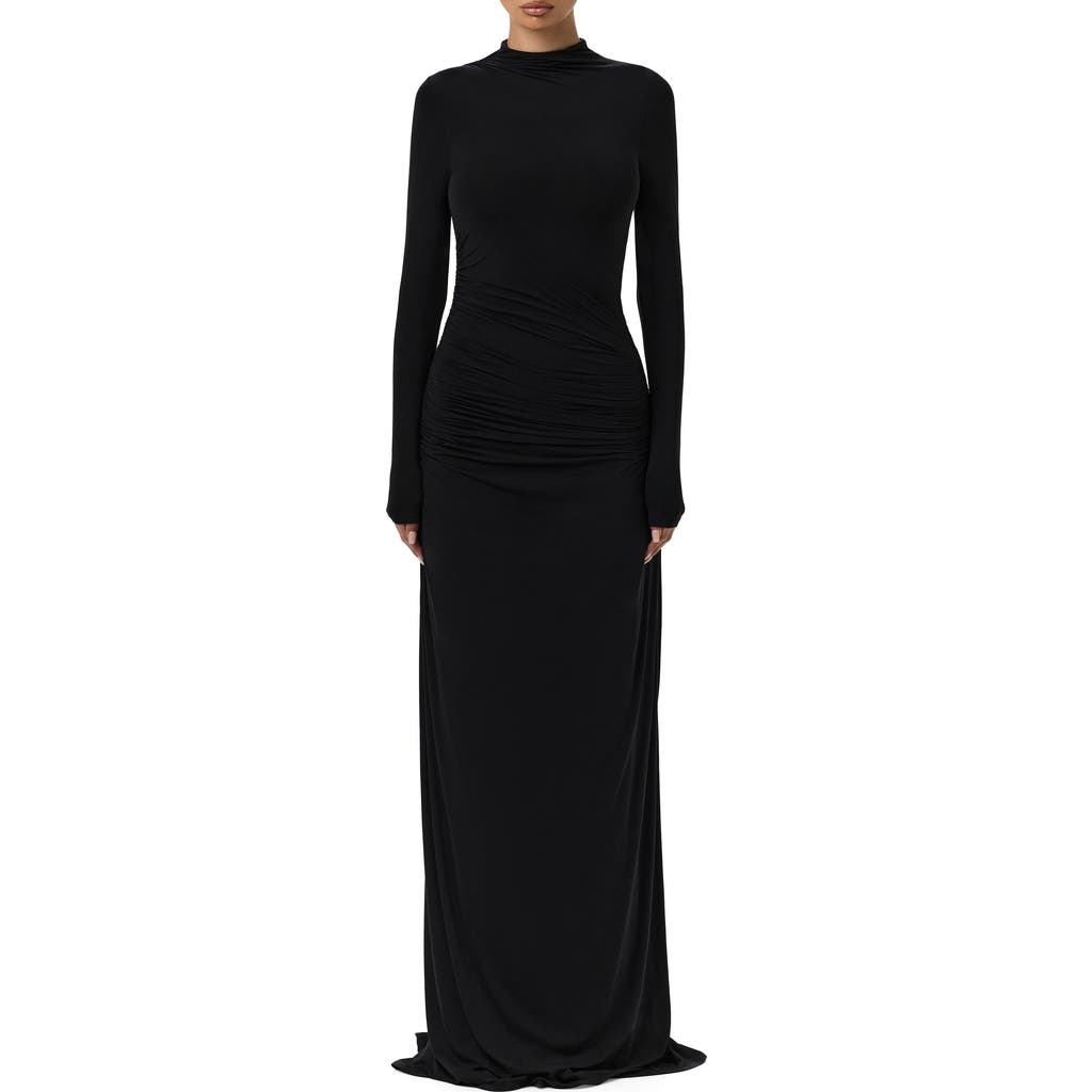 Naked Wardrobe Funnel Neck Long Sleeve Dress in Black at Nordstrom, Size Medium