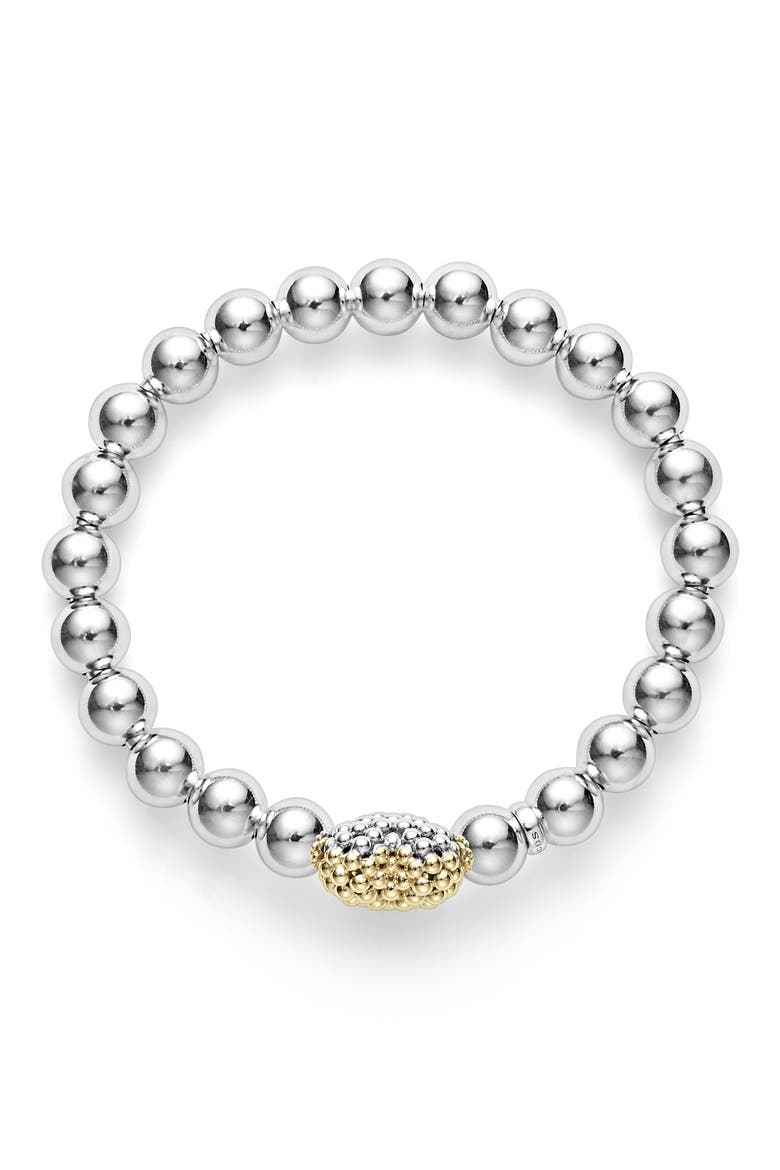 Heart Charm Beaded Stretch Bracelet, Alternate, color, SILVER GOLD