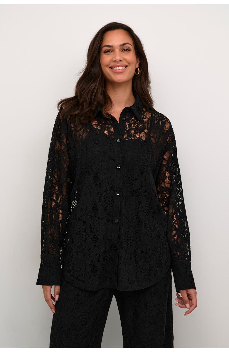 Kaffe Kanelly Lace Shirt Loose Fit Button Up, Main, color, Black Deep