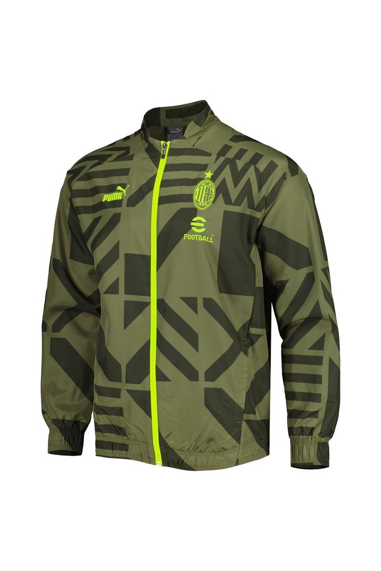 Men's Puma Olive AC Milan Pre-Match Raglan Full-Zip Training Jacket, Alternate, color, Olive